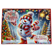 Ice Skating Snowman Christmas ラージペーパーバッグ (正面)