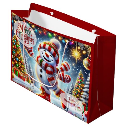 Ice Skating Snowman Christmas ラージペーパーバッグ (正面アングル)