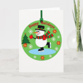 Ice Skating Snowman Ornament Happy Holidays カード (正面)