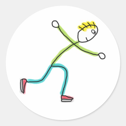Ice Skating Stickman ラウンドシール (正面)