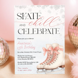 Ice Skating Teen Birthday Invitation - Pink Bow 招待状