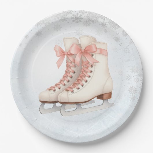 Ice Skating Teen Birthday Pink Bow Paper Plates ペーパープレート (正面)