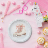 Ice Skating Teen Birthday Pink Bow Paper Plates ペーパープレート (パーティー)