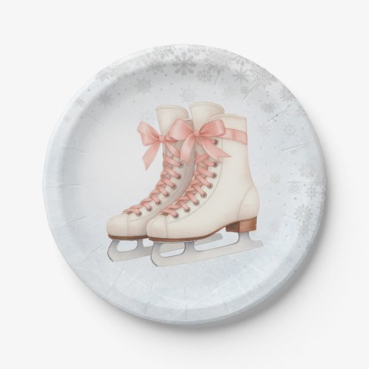Ice Skating Teen Birthday Pink Bow Paper Plates ペーパープレート (正面)