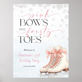 Ice Skating Teen Birthday Welcome Sign - Pink Bow ポスター