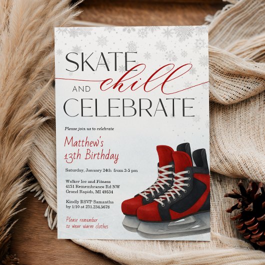 Ice Skating Teen Boy's Hockey Birthday Invitation 招待状