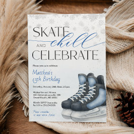 Ice Skating Teen Boy's Hockey Birthday Invitation 招待状