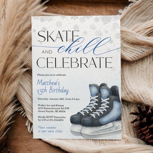 Ice Skating Teen Boy's Hockey Birthday Invitation 招待状