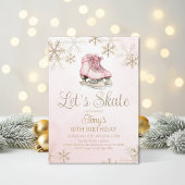 Ice Skating Winter Birthday Party Let's Skate Gold 招待状
