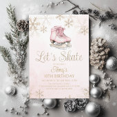 Ice Skating Winter Birthday Party Let's Skate Gold 招待状