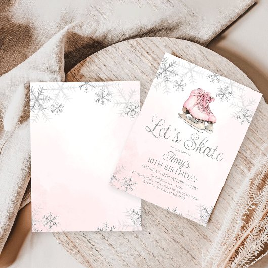 Ice Skating Winter Birthday Party Silver Glitter 招待状