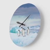 Ice & Snow | Adelie Penguins Antarctica ラージ壁時計 (傾斜)