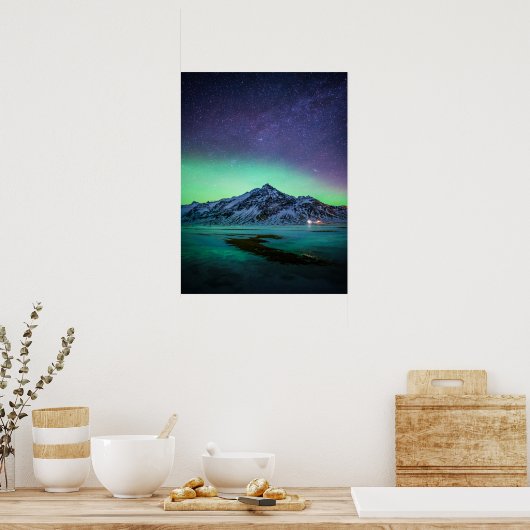 Ice & Snow | Aurora Borealis Milky Way Iceland ポスター (キッチン)