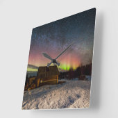 Ice & Snow | Aurora Polaris Murmansk, Iceland スクエア壁時計 (傾斜)