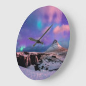 Ice & Snow | Northern Lights,  Kirkjufell Mountain ラージ壁時計 (傾斜)