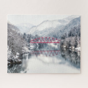 Ice & Snow Red Bridge in Winter, Japan ジグソーパズル