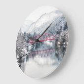 Ice & Snow | Red Bridge in Winter, Japan ラージ壁時計 (傾斜)