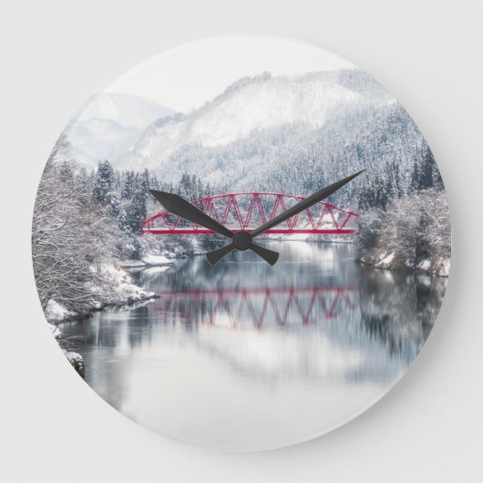 Ice & Snow | Red Bridge in Winter, Japan ラージ壁時計 (正面)