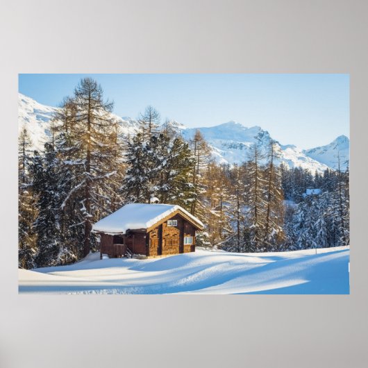 Ice & Snow | Winter Log Cabin Swiss Alps ポスター (正面)