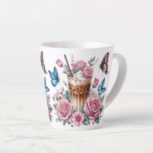 Iced Coffee & Butterfly Floral  カフェラテマグ (右アングル)