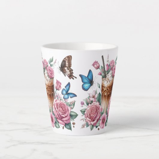 Iced Coffee & Butterfly Floral  カフェラテマグ (正面)