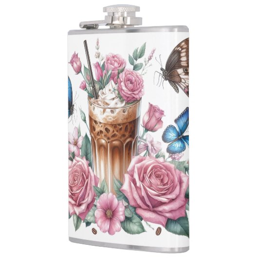 Iced Coffee & Butterfly Floral Art フラスク (左)