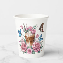 Iced Coffee & Butterfly Floral Art 紙コップ