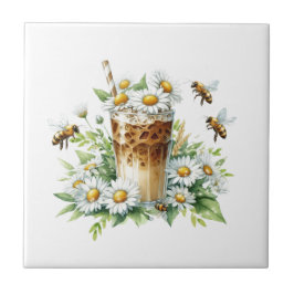 Iced Coffee & Daisy Garden Art タイル