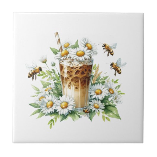 Iced Coffee & Daisy Garden Art タイル (正面)