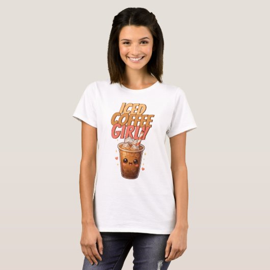 Iced Coffee Girly Cute Kawaii Café Tシャツ (正面フル)