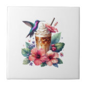 Iced Coffee & Hummingbird Floral Art タイル (正面)