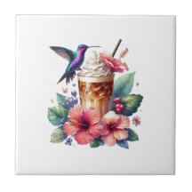 Iced Coffee & Hummingbird Floral Art