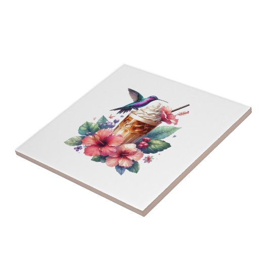 Iced Coffee & Hummingbird Floral Art タイル (側面)
