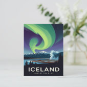 Iceland Aurora Borealis Vintage Travel ポストカード (スタンド正面)