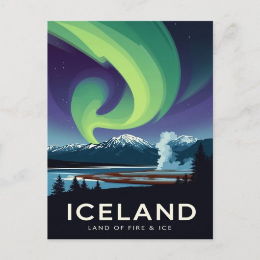Iceland Aurora Borealis Vintage Travel ポストカード (正面)