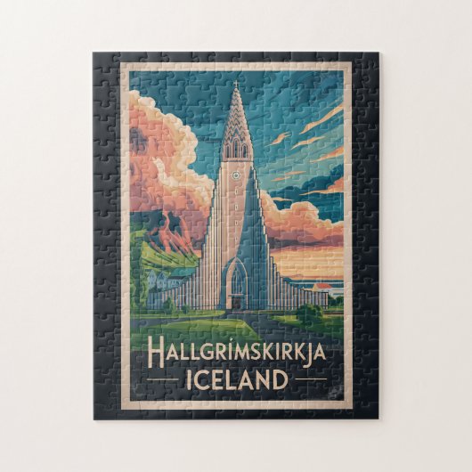 Iceland Hallgrimskirkja Illustration Travel Art ジグソーパズル (縦)