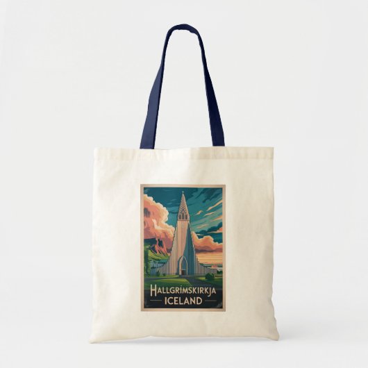 Iceland Hallgrimskirkja Illustration Travel Art トートバッグ (正面)