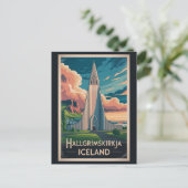 Iceland Hallgrimskirkja Illustration Travel Art ポストカード (スタンド正面)