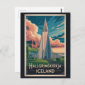 Iceland Hallgrimskirkja Illustration Travel Art ポストカード (正面/裏面)