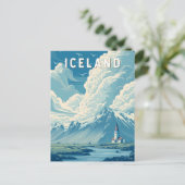 Iceland Illustration Travel Art Vintage ポストカード (スタンド正面)