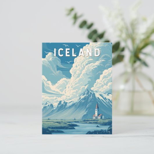 Iceland Illustration Travel Art Vintage ポストカード (スタンド正面)
