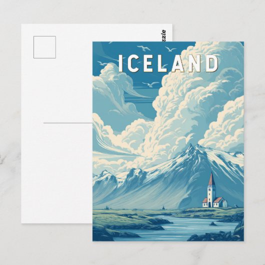 Iceland Illustration Travel Art Vintage ポストカード (正面/裏面)