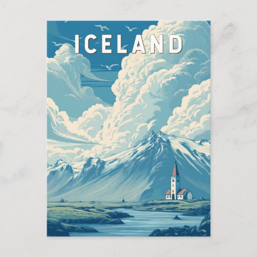 Iceland Illustration Travel Art Vintage ポストカード (正面)