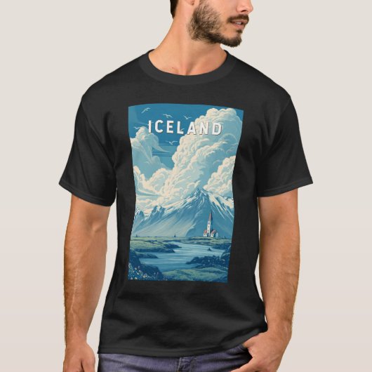 Iceland Illustration Travel Art Vintage Tシャツ (正面)