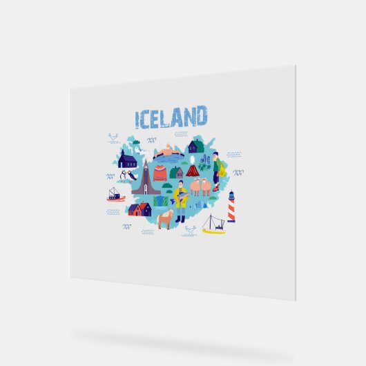 Iceland map アクリルサイン (傾斜)