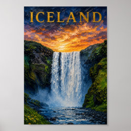 Iceland: Mystic Glow Waterfall Art Souvenir ポスター