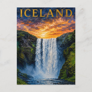 Iceland: Mystic Glow Waterfall Art Souvenir ポストカード
