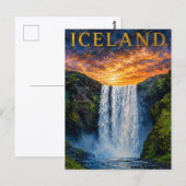 Iceland: Mystic Glow Waterfall Art Souvenir ポストカード (正面/裏面)