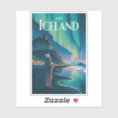 Iceland Northern Lights Illustration Travel Art Vi シール (シート)