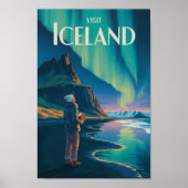 Iceland Northern Lights Illustration Travel Art Vi ポスター (正面)